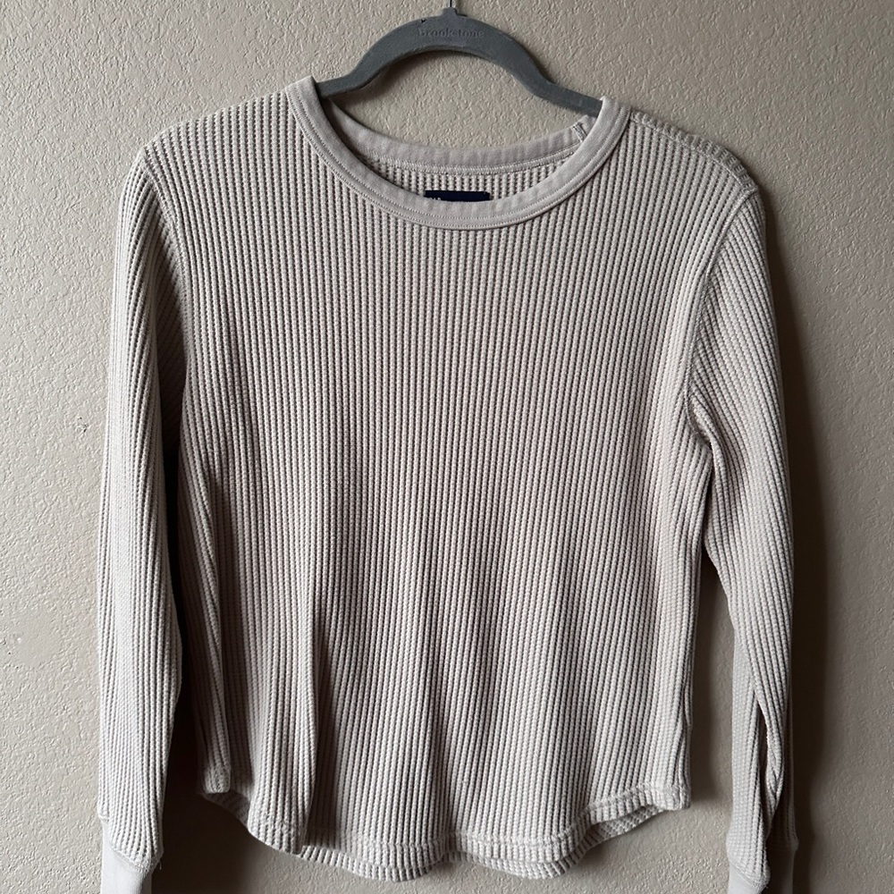 GAP Women's Off-White Textured Long Sleeve Top